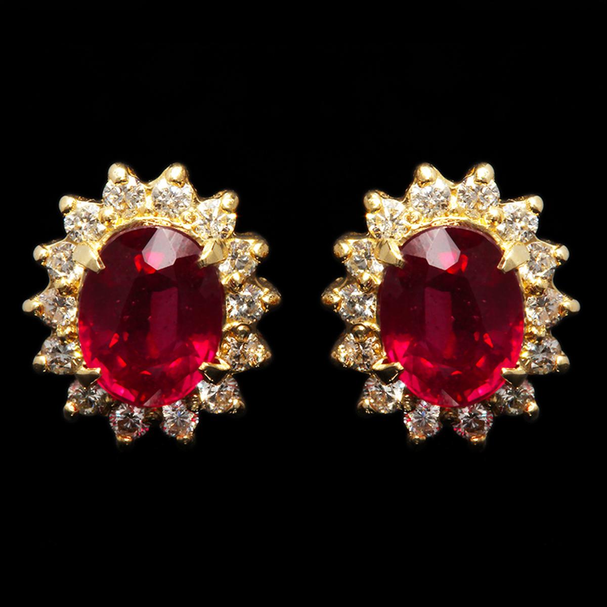 14k Yellow Gold 3.74ct Ruby 0.70ct Diamond Earrings