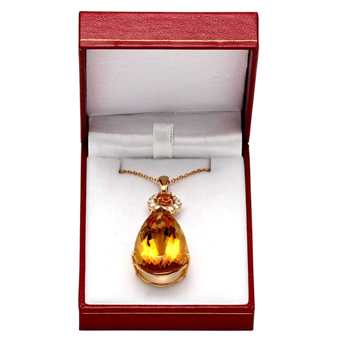 14k Yellow Gold 42.10ct & 1.00ct Citrine 1.15ct Diamond Pendant