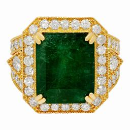 14k Yellow Gold 10.14ct Emerald 2.09ct Diamond Ring