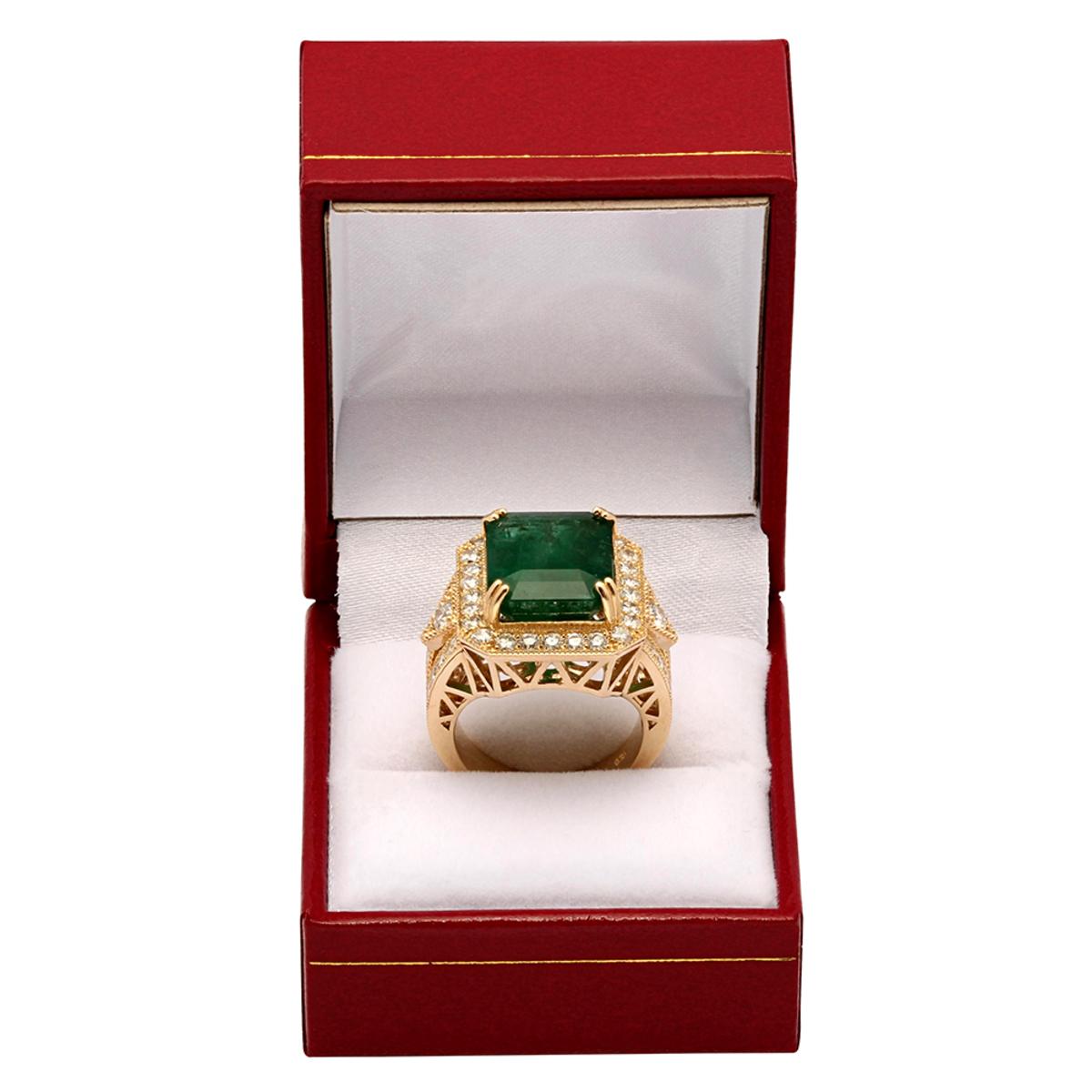 14k Yellow Gold 10.14ct Emerald 2.09ct Diamond Ring