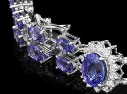 14K White Gold 21.32ct Tanzanite and 1.18ct Diamond Bracelet