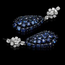 14K Black and White Gold 7.04ct Sapphire and 0.72ct Diamond Earrings