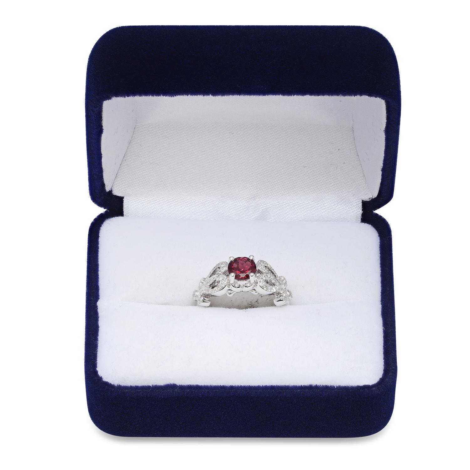 14K White Gold Setting with 1.08ct Garnet and 0.35ct Diamond Ring