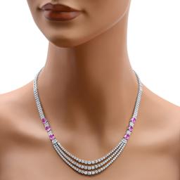 18K White Gold 9.83ct Diamond and 5.75ct Pink Sapphire Necklace