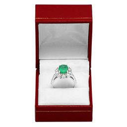 14k White Gold 1.54ct Emerald 1.43ct Diamond Ring