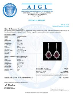 14K Gold 11.08ct Ruby 2.39ct  Diamond Earrings