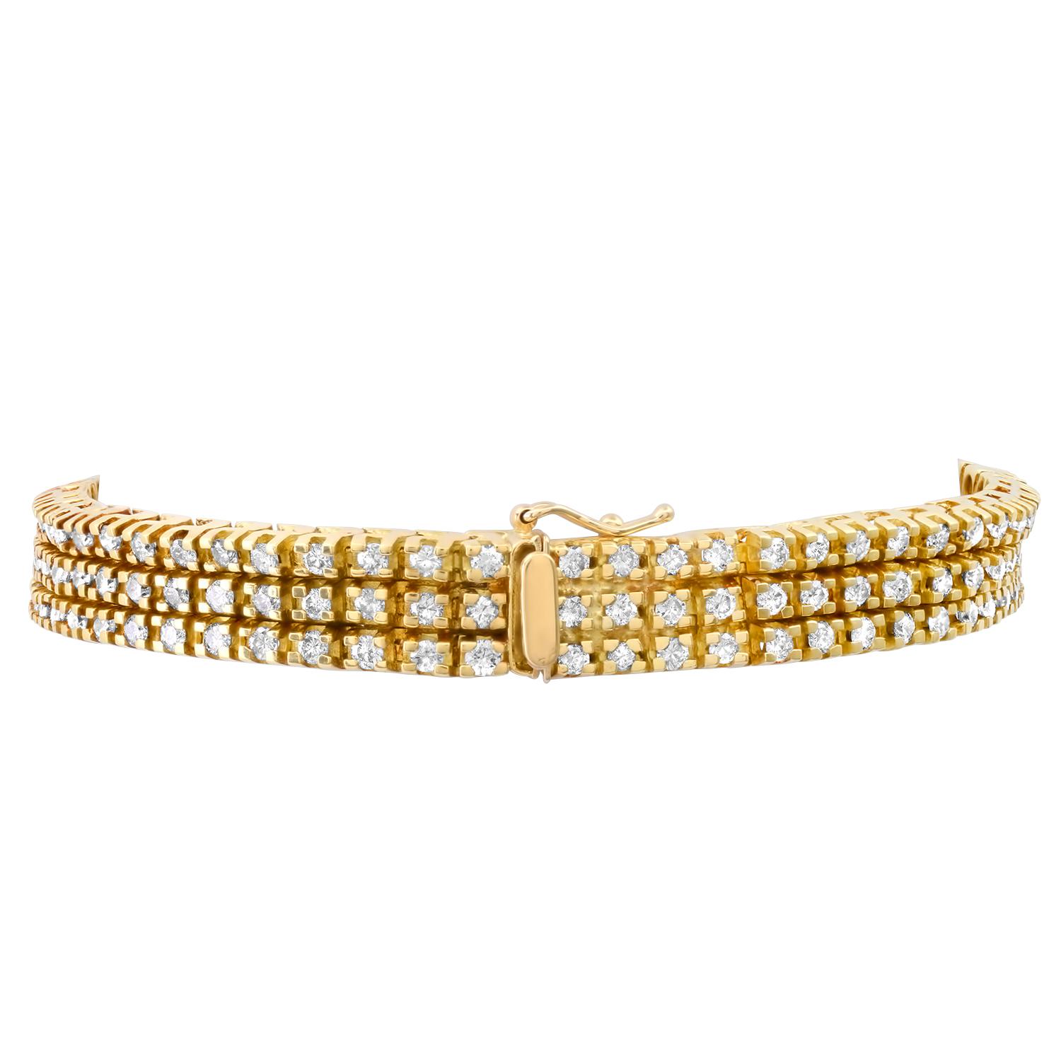 18K Yellow Gold Setting with 5.0ct Diamond Three row Bracelet