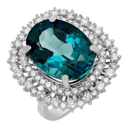 14k White Gold 16.12ct Blue Topaz 1.65ct Diamond Ring