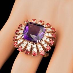 14K Rose Gold 7.41ct Amethyst 2.53ct Sapphire and 0.98ct Diamond Ring