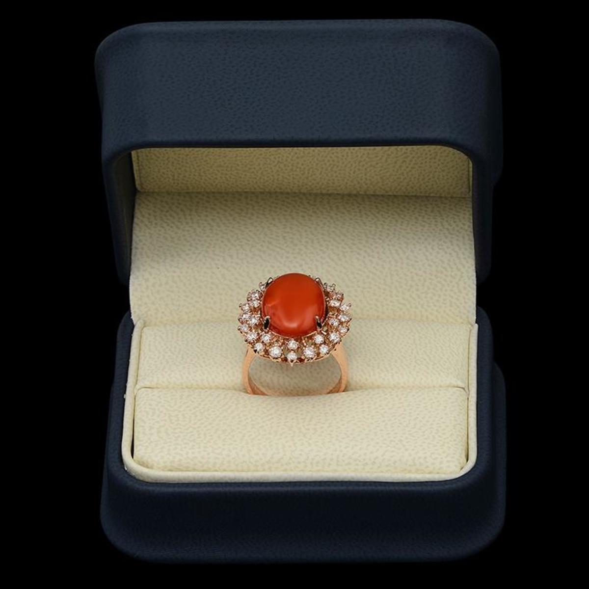 14K Rose Gold 7.81ct Coral and 1.03ct Diamond Ring