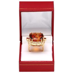 14k Yellow Gold 26.11ct Citrine 1.15ct Orange Sapphire 0.96ct Diamond Ring