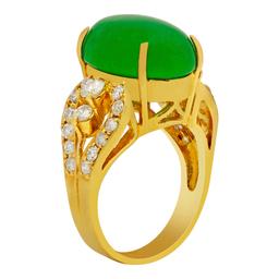 14k Yellow Gold 9.41ct Jade 1.27ct Diamond Ring