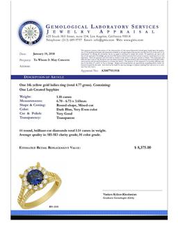 14k Yellow Gold 1.18ct Lab Created Sapphire 1.14ct Diamond Ring