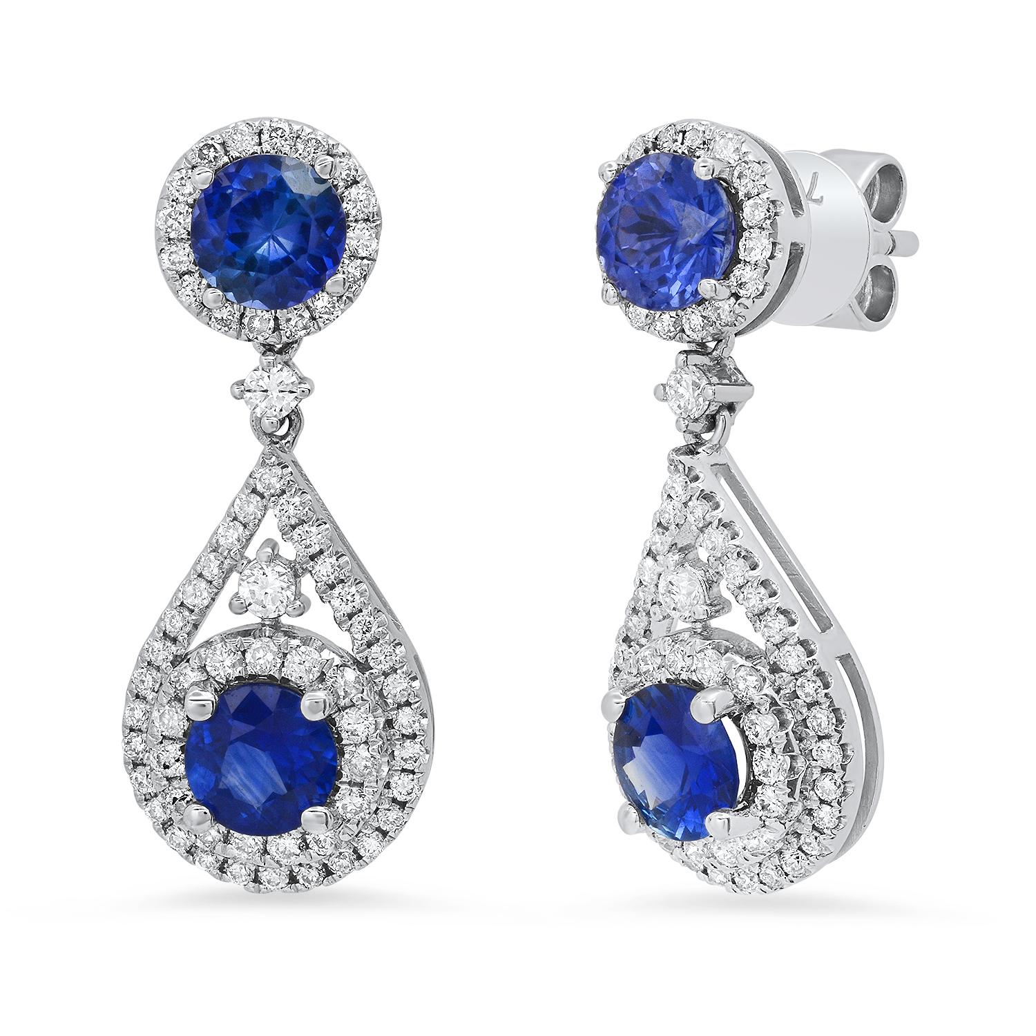 18K White Gold Setting with 2.21ct Sapphire and 0.82ct Diamond Earrings