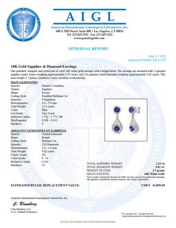 18K White Gold Setting with 2.21ct Sapphire and 0.82ct Diamond Earrings