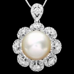 14K Gold 14mm South Sea Pearl and 3.16ct Diamond Pendant