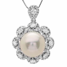 14K Gold 14mm South Sea Pearl and 3.16ct Diamond Pendant