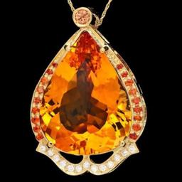 14K Gold 42.18ct Citrine 1.04ct Sapphire and 0.27ct Diamond Pendant