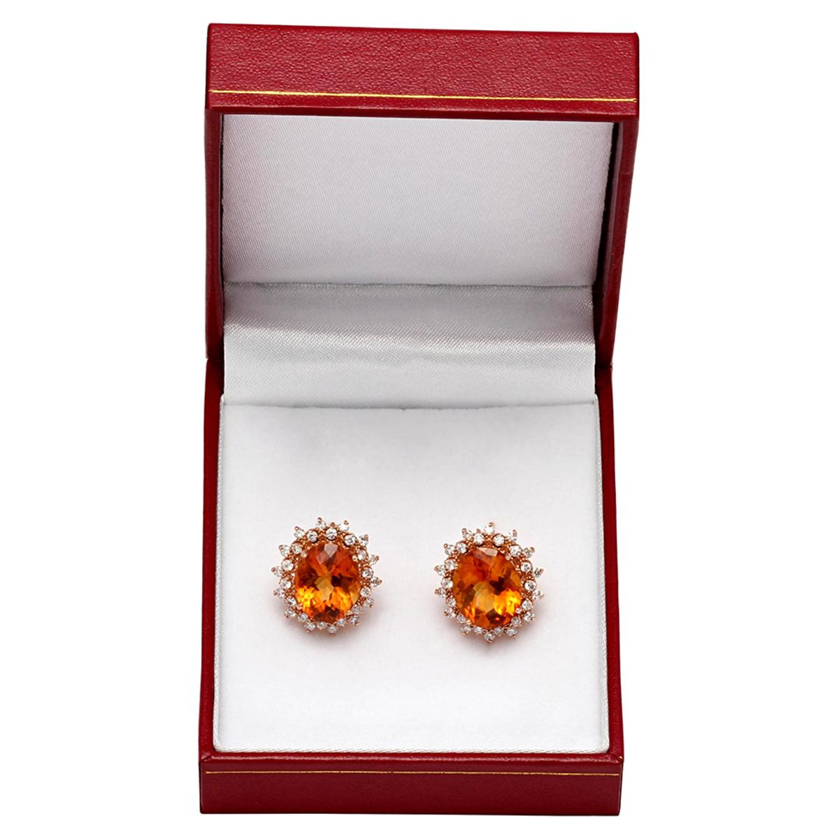 14k Rose Gold 10.96ct Citrine 1.42ct Diamond Earrings