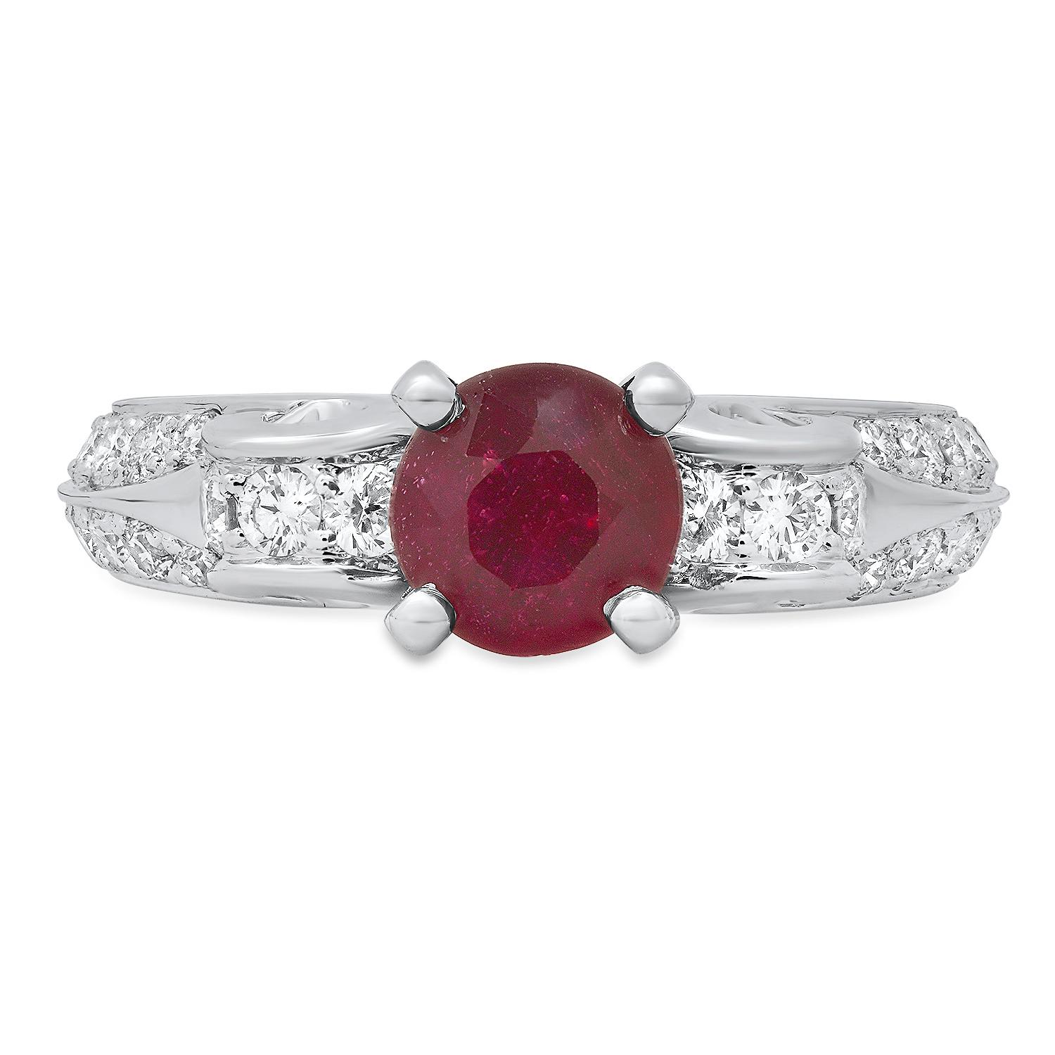 18K White Gold Setting with 1.70ct Ruby and 0.63ct Diamond Ladies Ring