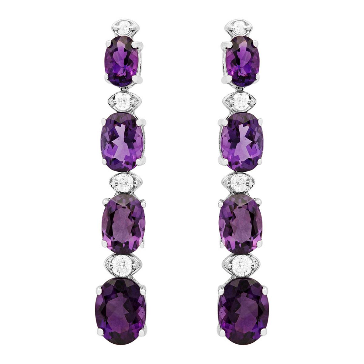 14k White Gold 6.38ct Amethyst 0.34ct Diamond Earrings