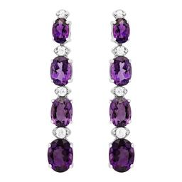 14k White Gold 6.38ct Amethyst 0.34ct Diamond Earrings