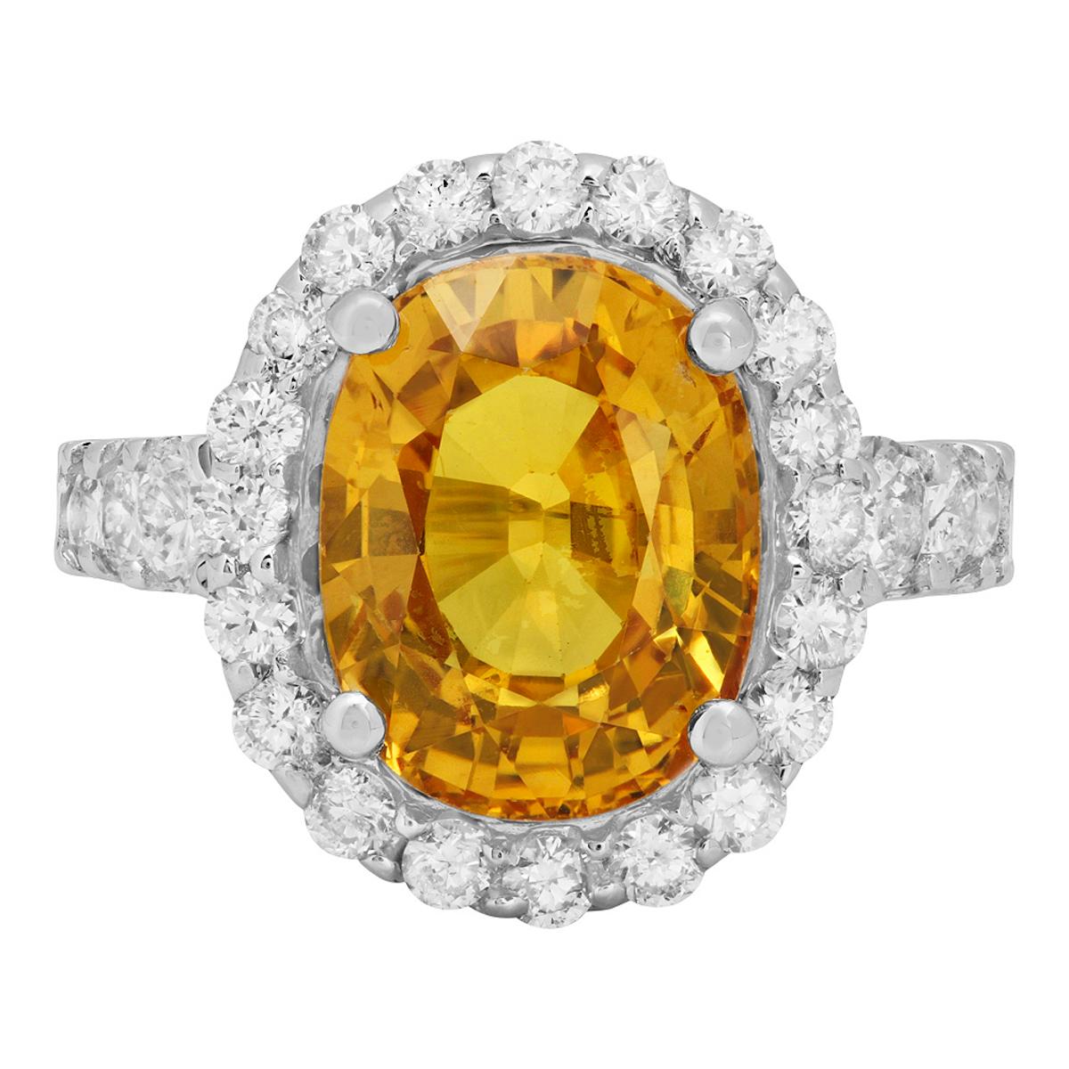 14k White Gold 6.95ct Yellow Sapphire 1.42ct Diamond Ring