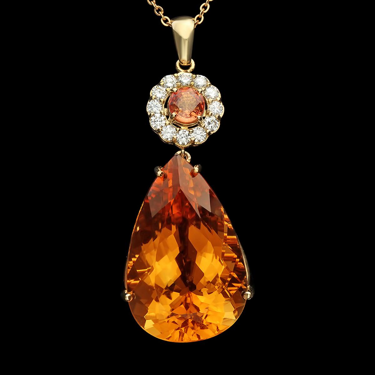 14K Gold 42.91ct Citrine 1.17ct Sapphire 1.02ct Diamond Pendant