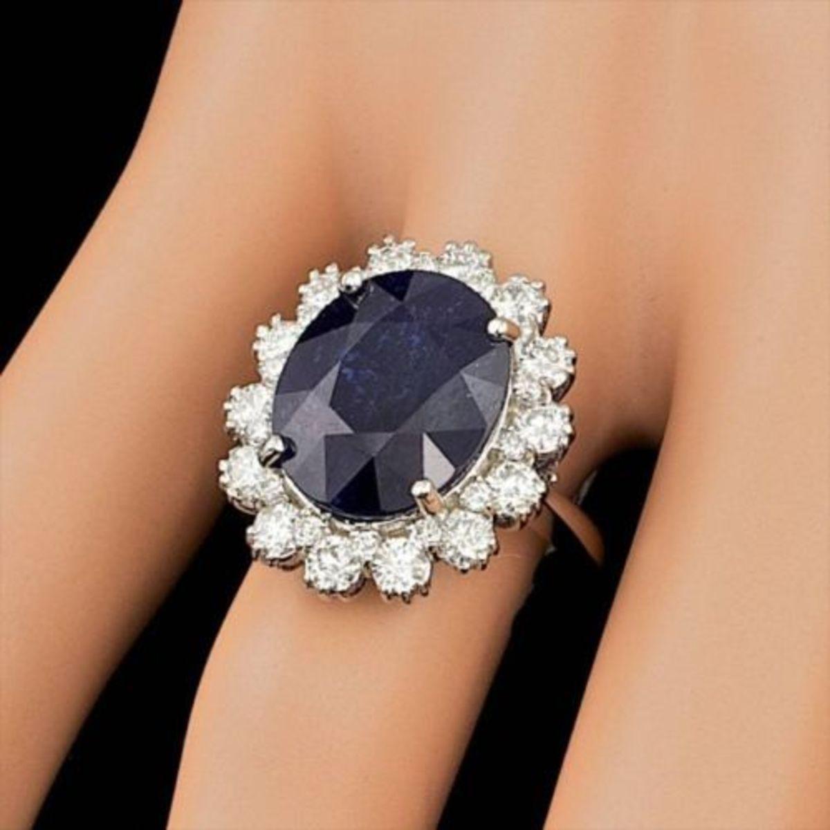 14K White Gold 10.87ct Sapphire and 1.46ct Diamond Ring