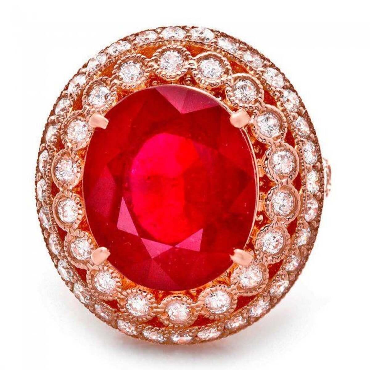 14K Rose Gold 10.85ct Ruby and 1.32ct Diamond Ring