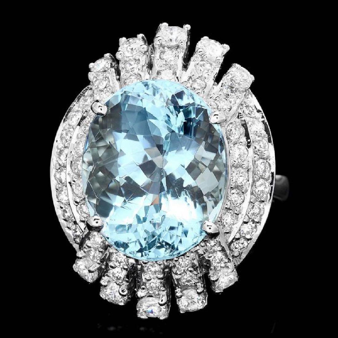 14K White Gold 8.85ct Aquamarine and 1.32ct Diamond Ring