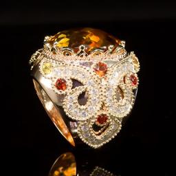 14K Rose Gold 17.89ct Citrine 1.42ct Sapphire and 1.21ct Diamond Ring