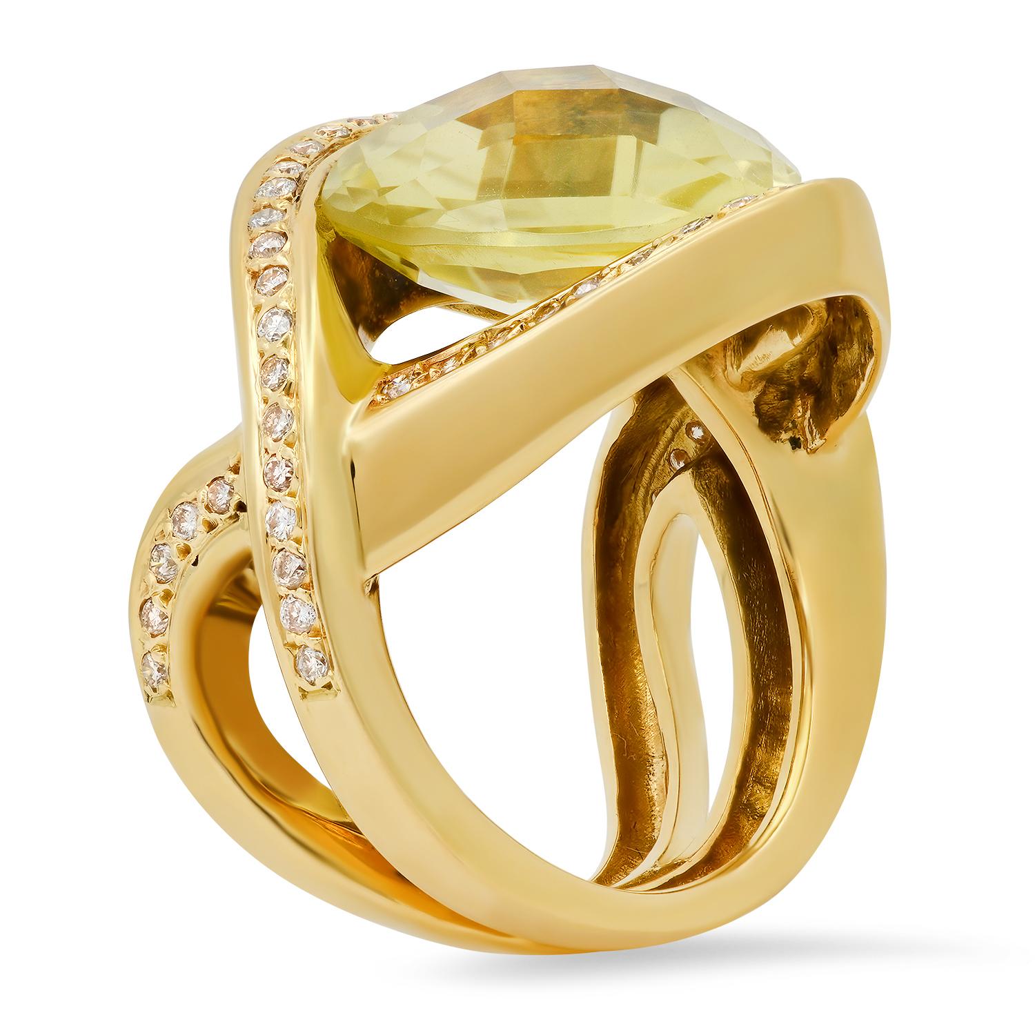 18K Yellow Gold Setting with 10.0ct Quartz and 0.70ct Diamond Ladies Ring