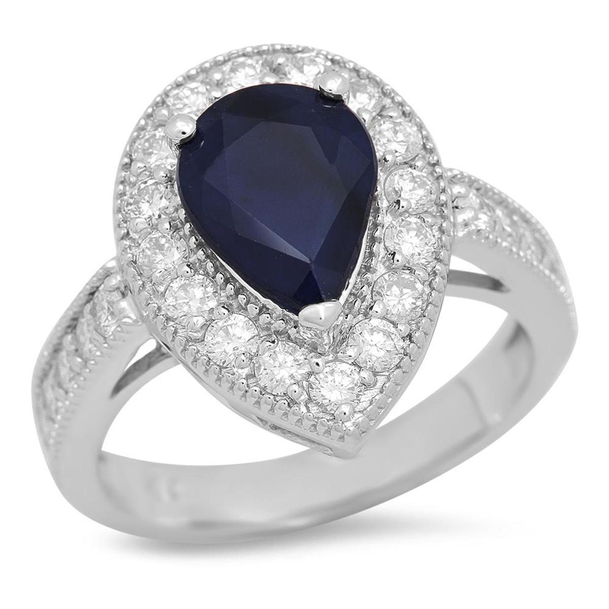 14K White Gold 2.31ct Sapphire and 1.07ct Diamond Ring