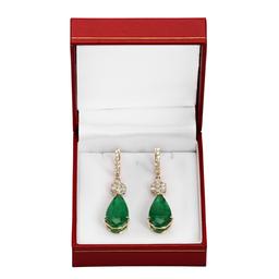 14k Yellow Gold 19.94ct Emerald 2.11ct Diamond Earrings