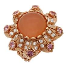 14k Rose Gold 15.40ct Rose Quartz 1.25ct Pink Sapphire 1.45ct Diamond Ring