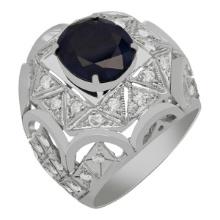 14k White Gold 5.13ct Sapphire 1.04ct Diamond Ring