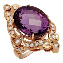 14k Rose Gold 17.84ct Amethyst 1.12ct Diamond Ring