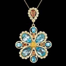 14K Gold 24.13ct Topaz 4.03ct Sapphire 1.48ct Diamond Pendant