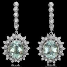 14K Gold 6.02ct Aquamarine 1.64ct Diamond Earrings