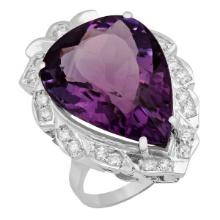 14k White Gold 19.87ct Amethyst 0.67ct Diamond Ring