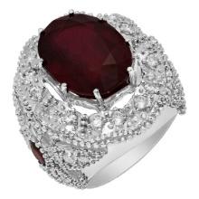 14k White Gold 18.20ct & 0.80ct Ruby 2.09ct Diamond Ring