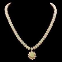 14K Yellow Gold 34.65ct Opal and 1.06ct Diamond Necklace