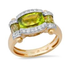 18K Yellow Gold Setting with 3.0ct Peridot and 0.15ct Diamond Bellari" Designor Ring"