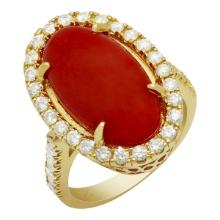 14k Yellow Gold 8.18ct Coral 0.92ct Diamond Ring