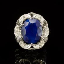 14K White Gold 12.17ct Sapphire and 0.82ct Diamond Ring