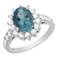 14k White Gold 2.02ct Aquamarine 0.80ct Diamond Ring