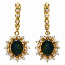 14k Yellow Gold 3.65ct Opal 1.59ct Diamond Earrings