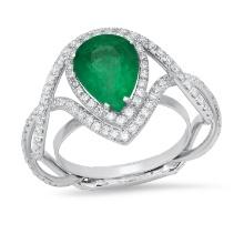 14K White Gold Setting with 2.50ct Emerald and 1.19ct Diamond Ladies Ring