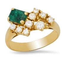 18K Yellow Gold Setting with 0.79ct Emerald and 0.61ct Diamond Ladies Ring